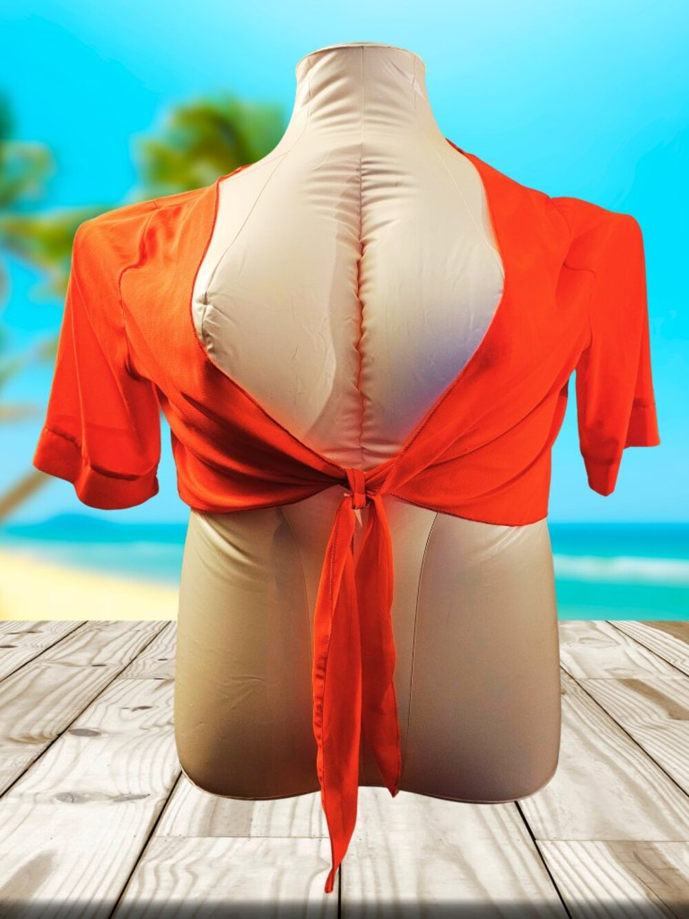 Plus Size 2XL Sheer Orange Tie Front Shrug Bolero Crop Top Beach Cover Up